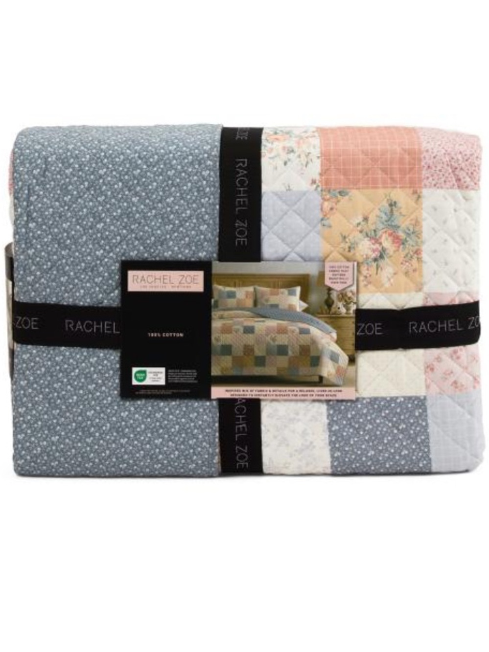Rachel Zoe Patchwork Cotton Reversible Quilt Set in Blue, Pink, Cream
